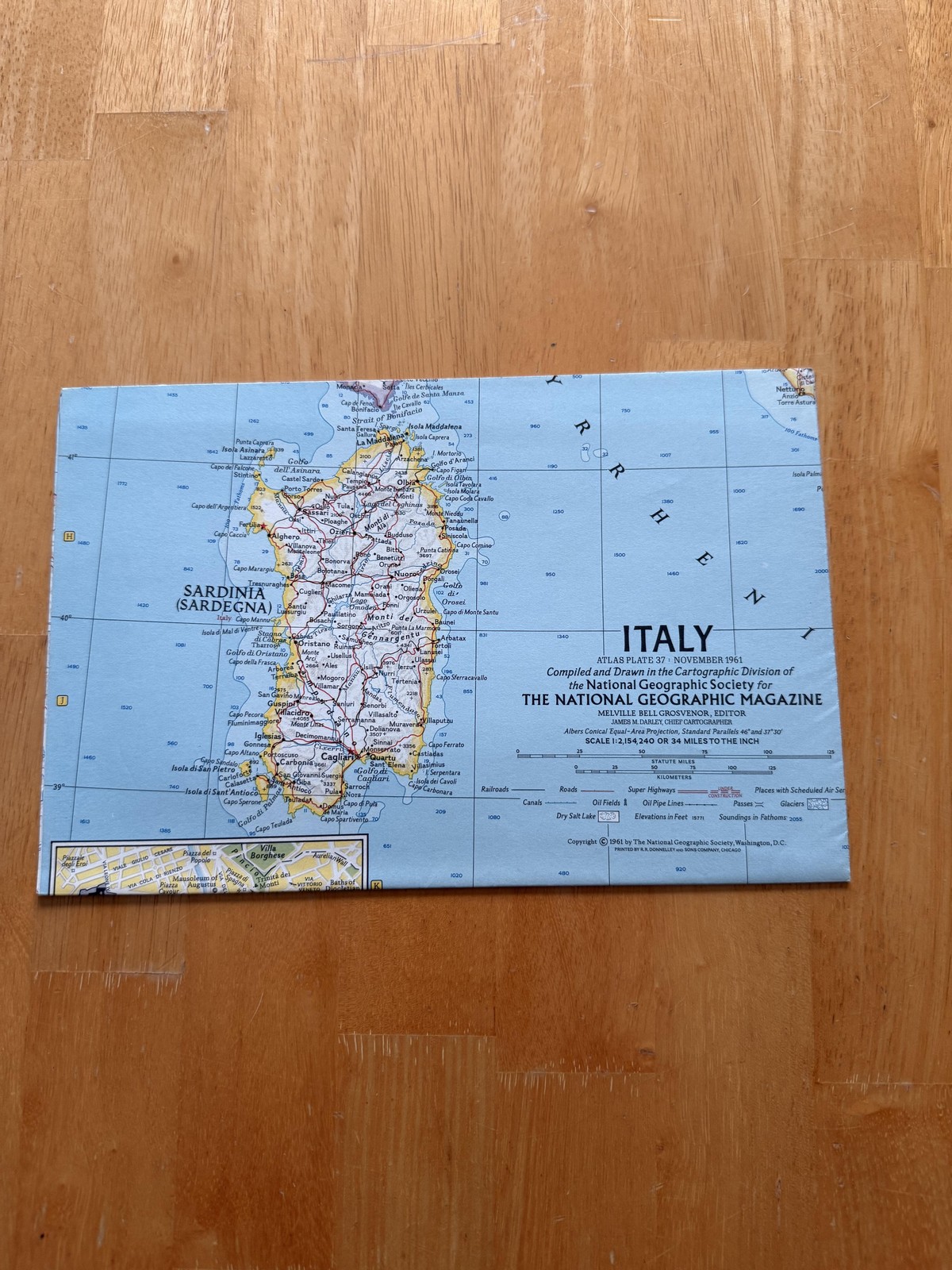Vintage 1961 National Geographic Italy Map Fold Out Supplement Rome Sicily