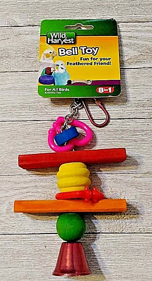 Wild Harvest Bell Toy Bird Cage Hanging Wood & Bell Toy 