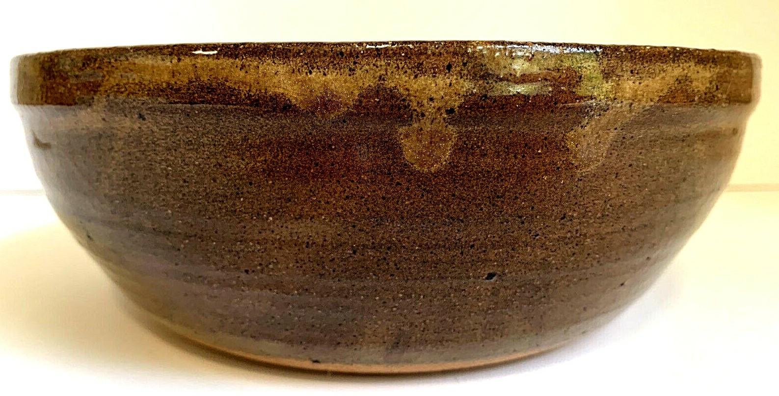 Vintage Pottery Bowl Brown signed J.A. Miller Glazed 8"W/2 & 3/4"T Small Defect 