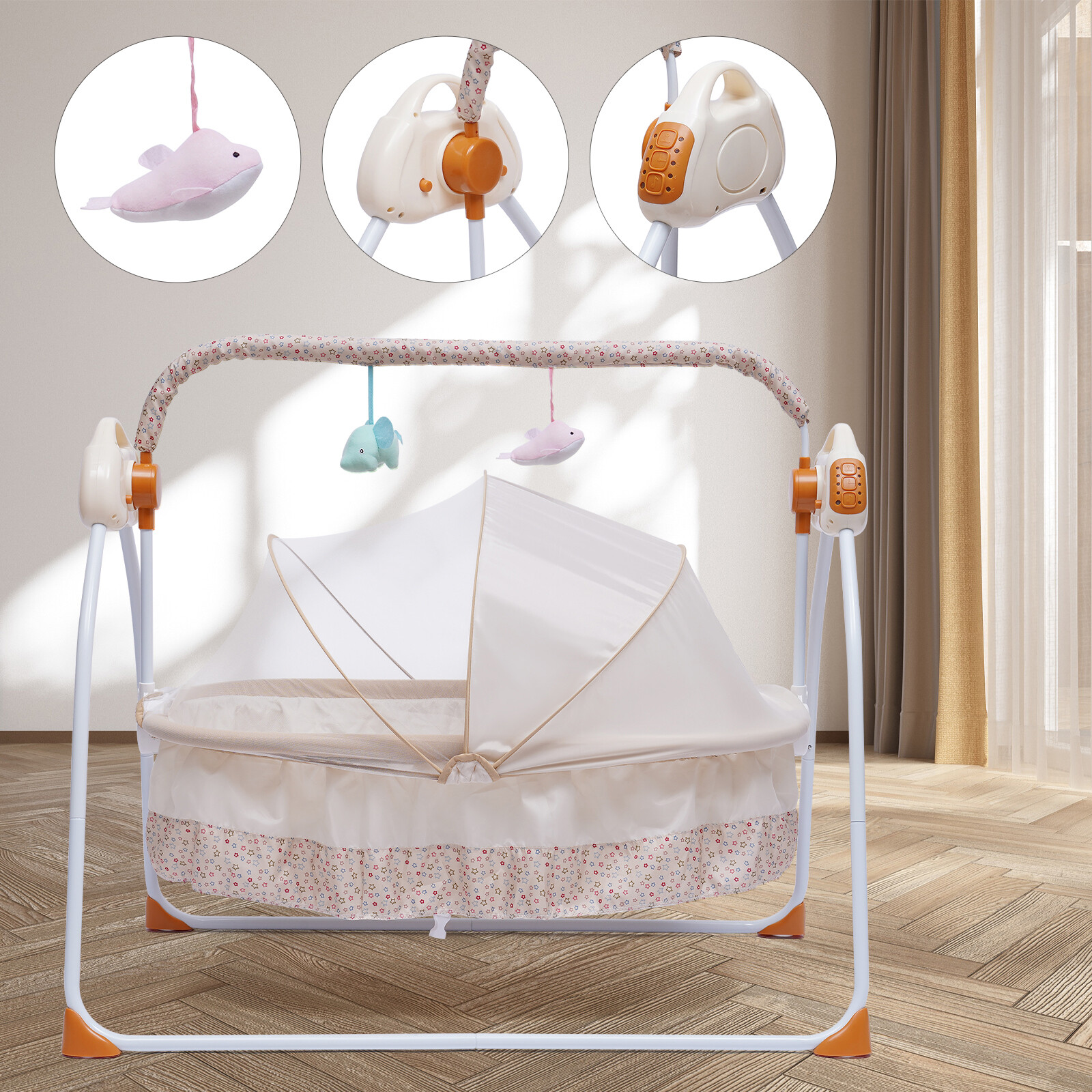 Electric Baby Crib Cradle Auto-Swing Newborn Bassinet Sleep Bed Infant Bluetooth