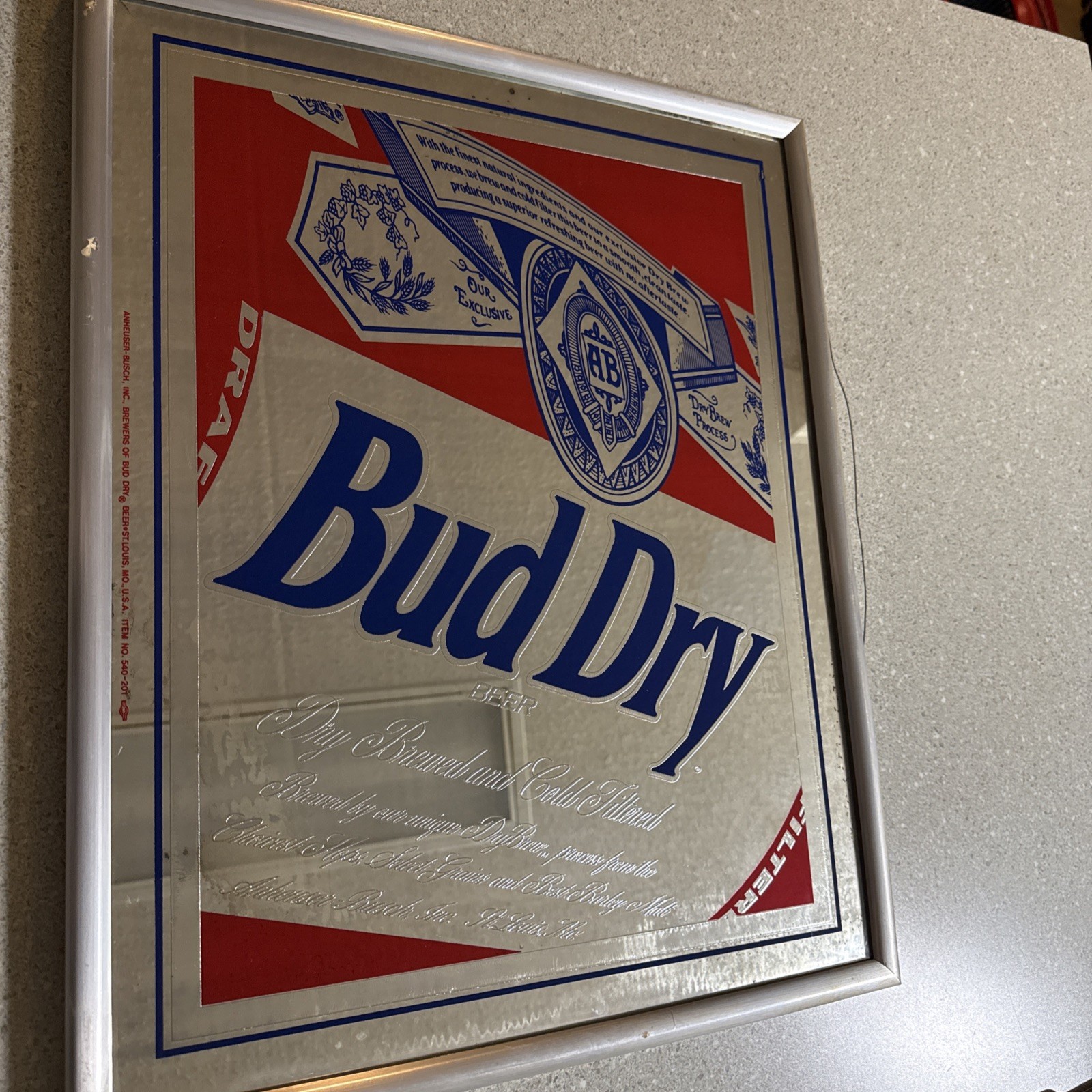 Vtg Anhueser Busch BUD DRY Mirror Bar Sign 1992 / Budweiser ￼