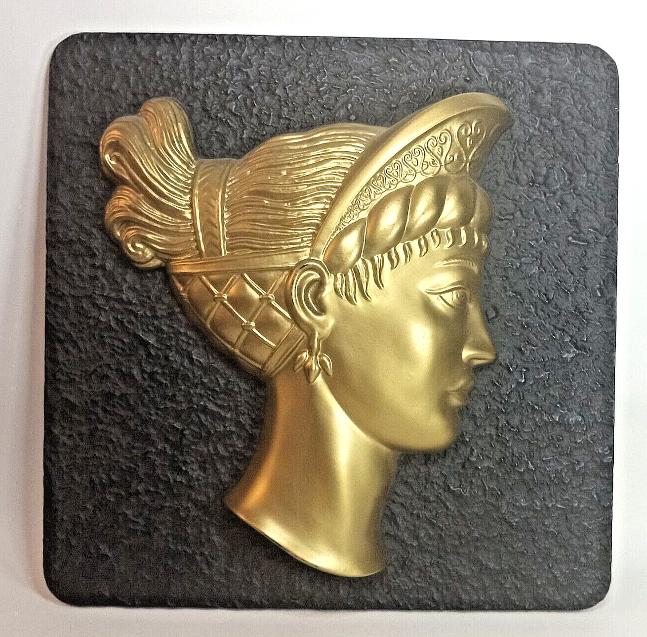 Gold 3D Relief Wall Plaque Art Classical Female Portrait Cameo Greco-Roman 10.5"
