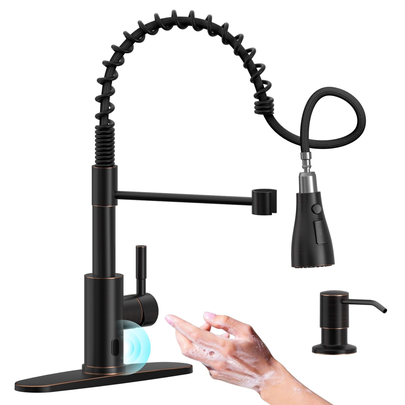 Touchless Kitchen Faucet with Pull Down Sprayer and Soap Dispenser, Oil Rubbe...