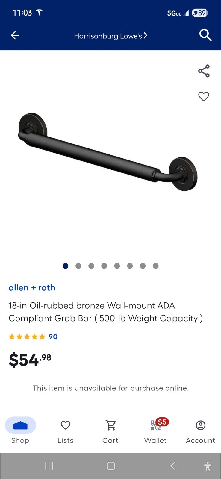 allen + roth 18 in Oil Rubbed Bronze Straight Grab Bar ADA 0806117