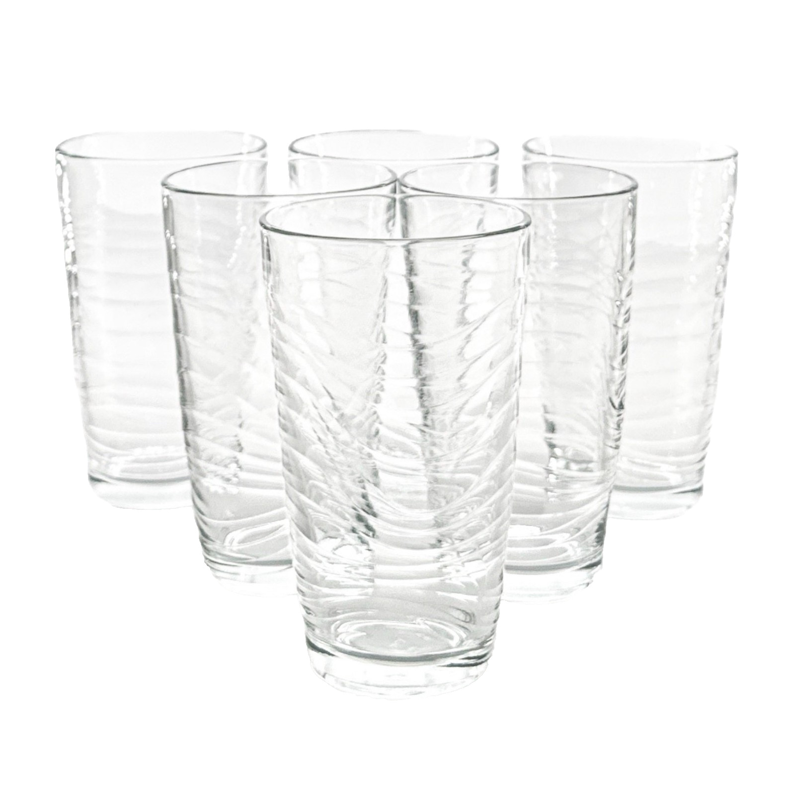 Set of 6 Libbey Orbita Cooler Glasses 18oz Clear Wavy Swirl Textured Tumblers
