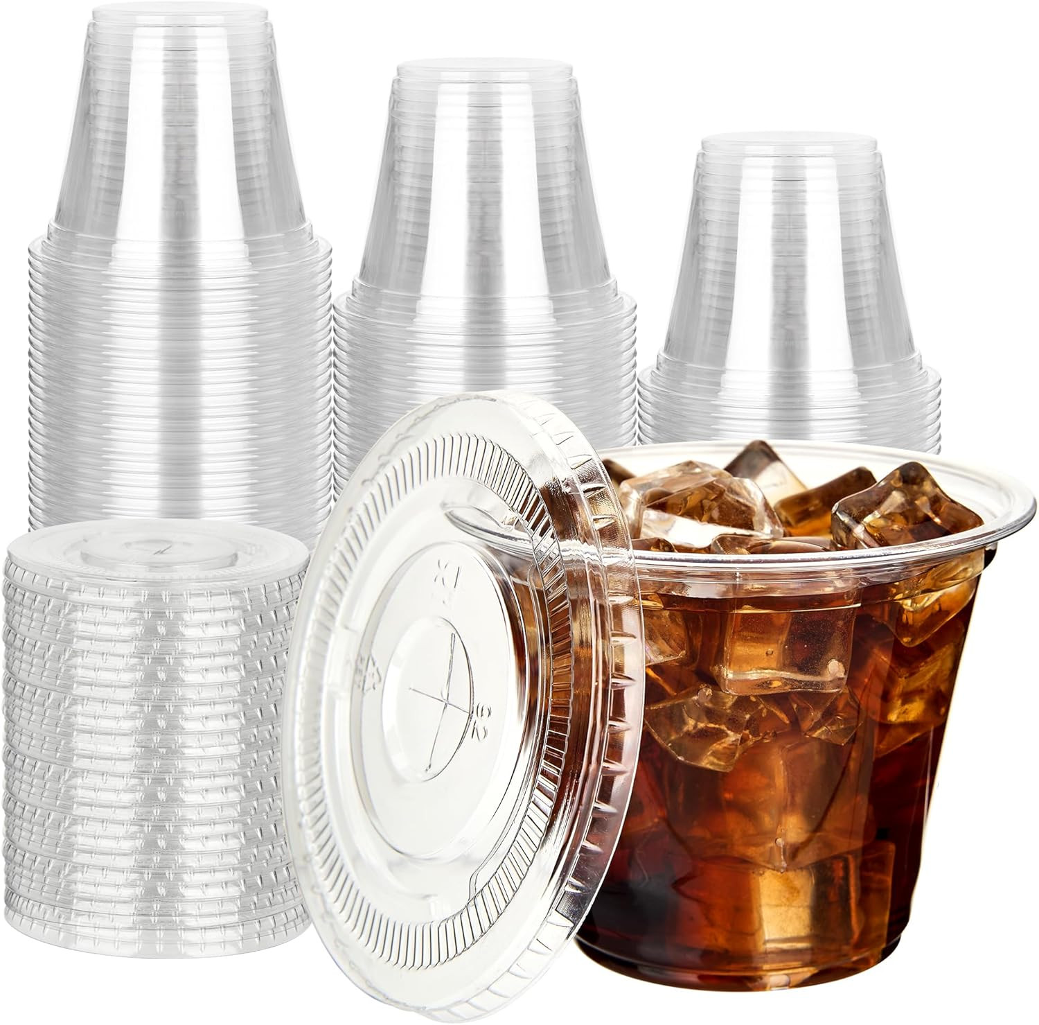 YEEHAW 9 oz 50 Pack Clear Plastic Cups with Flat Lids, Disposable Cups With Stra