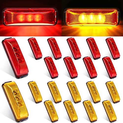  20 Pieces 3.9 Inch 3 LED Trailer Marker Lights Trailer LED Amber, Red
