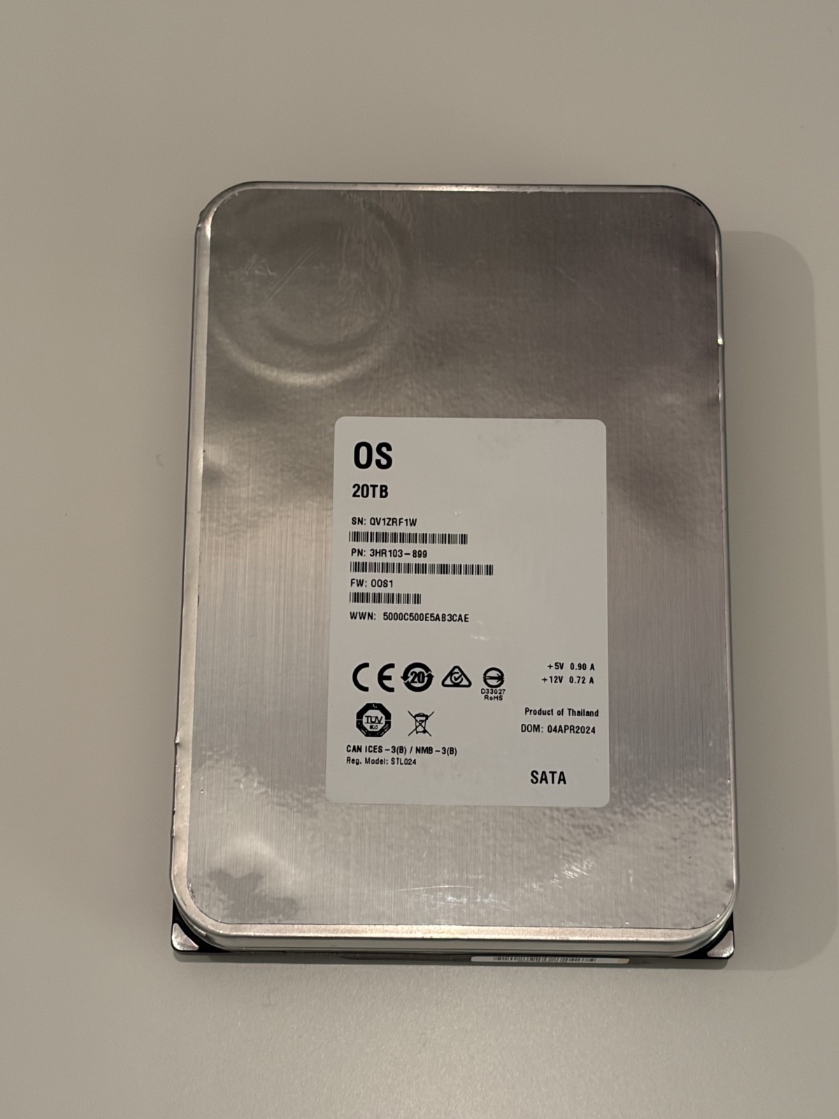 White Label 20TB 3.5" SATA Drive - PARTS ONLY - Comparable ST20000NM004E 7200RPM