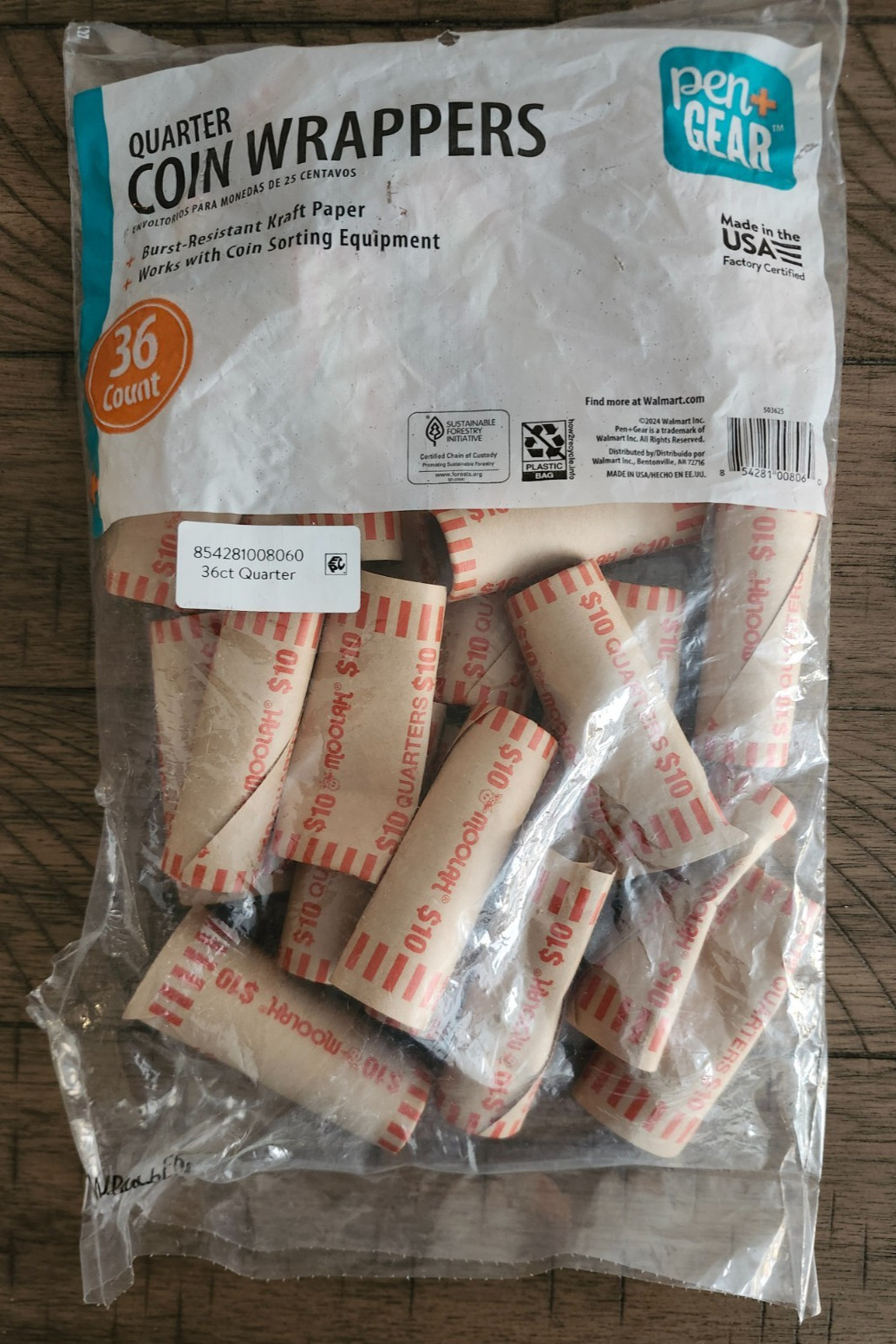 24 Quarter Coin Wrappers Tubular Paper Rolls Works with Coin Sorting Equipment