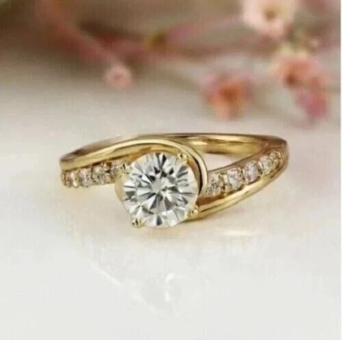 3 Ct Round Cut Simulated Diamond Engagement Band Ring In 14k Yellow Gold Plated