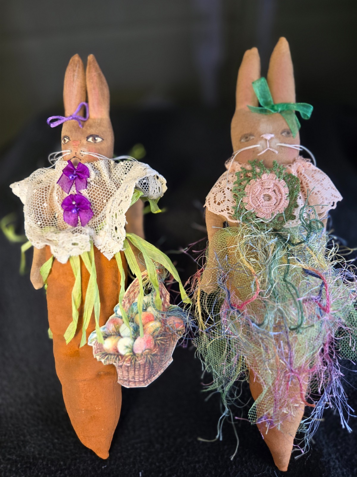 primitive Easter bunny ornaments, handmade originals, Dumplinragamuffin