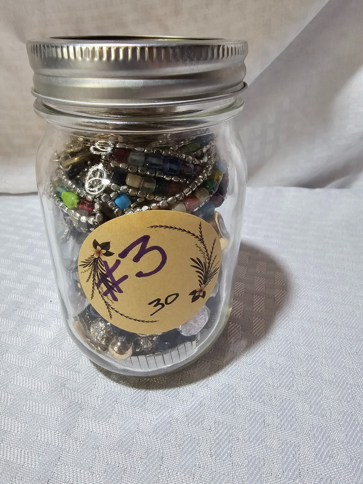 Jewelry Jar #3 Pint Size 30 Various Pieces Vintage Ring Bracelets Charms Earring