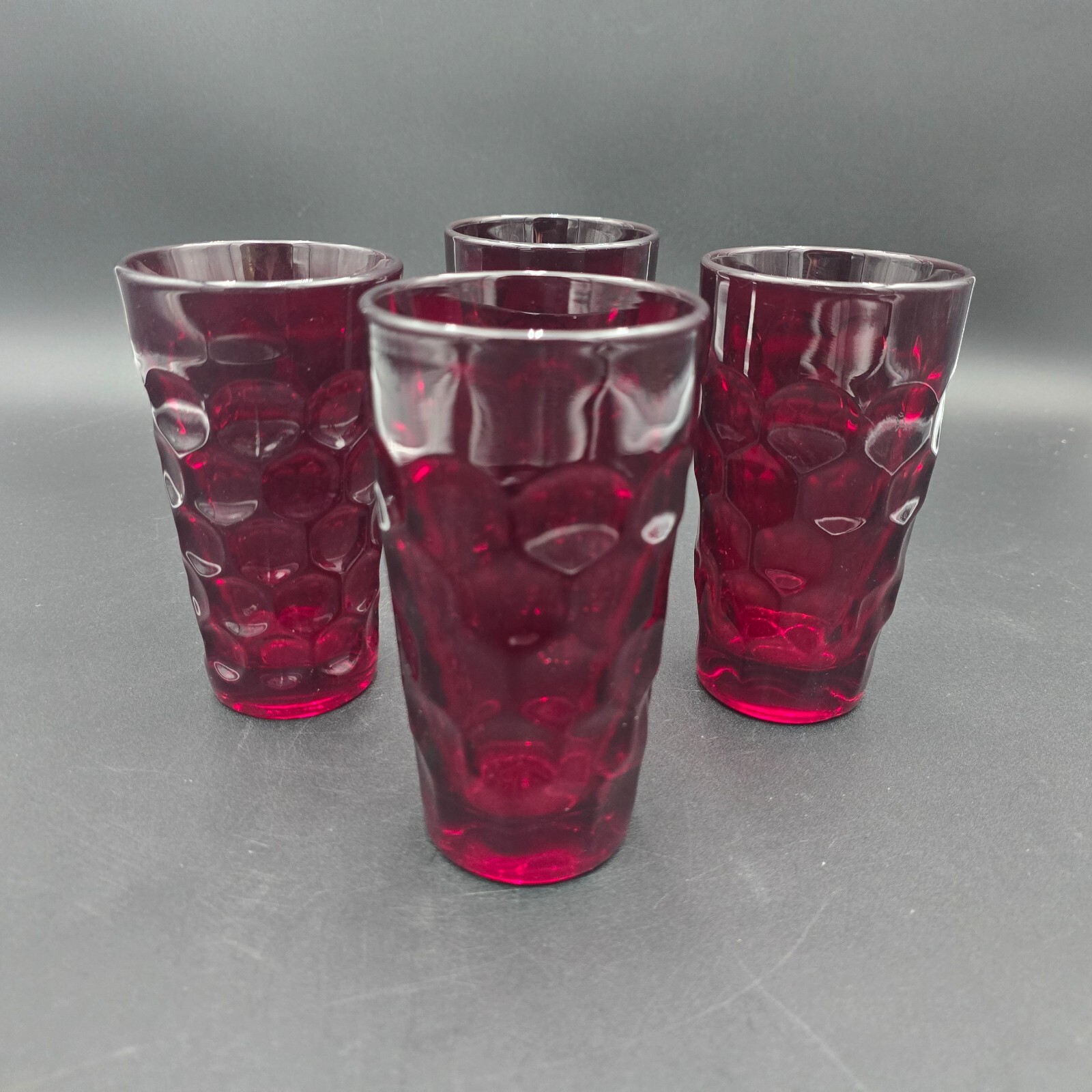 Heisey Ruby Red Thumbprint Tumblers Water Glasses Vintage Set Of 4