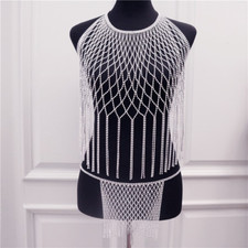 Mesh Crystal Bralette Sexy Fringe Body Jewelry Bling Rhinestone Body Chain Bra