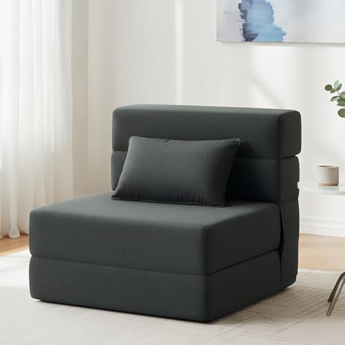  Convertible Folding Sofa Bed - Sleeper Chair with Pillow, Single Dark Gray