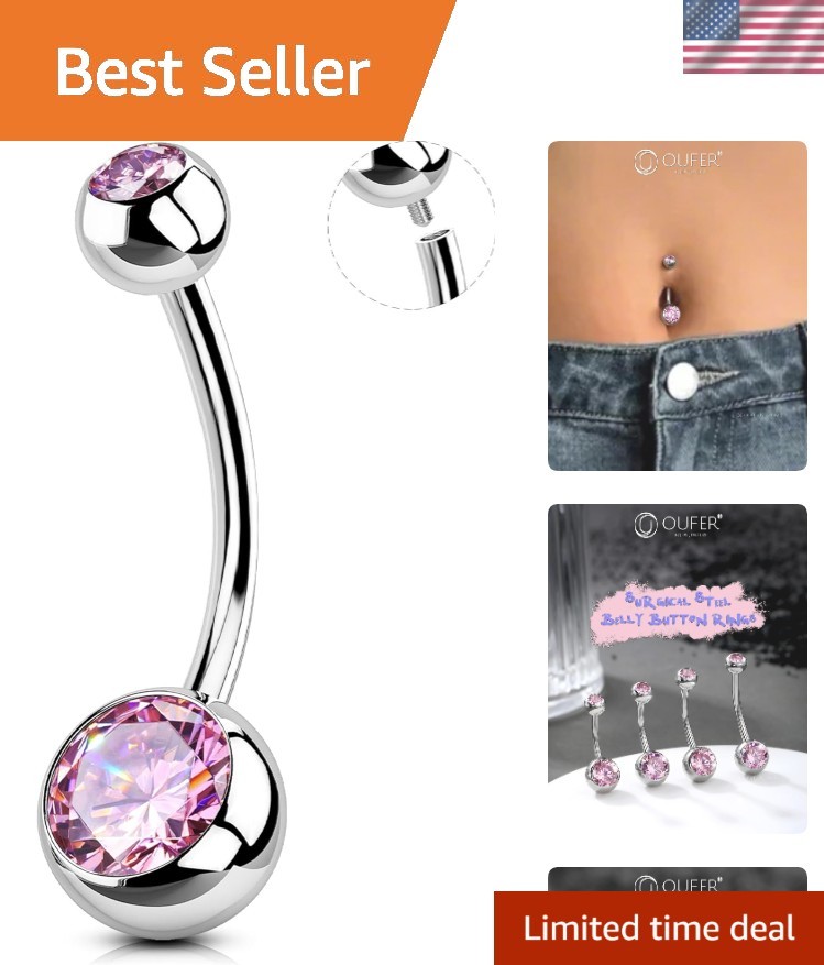 Belly Button Rings Surgical Stee, Internally Threaded Belly Rings, 14G Belly ...