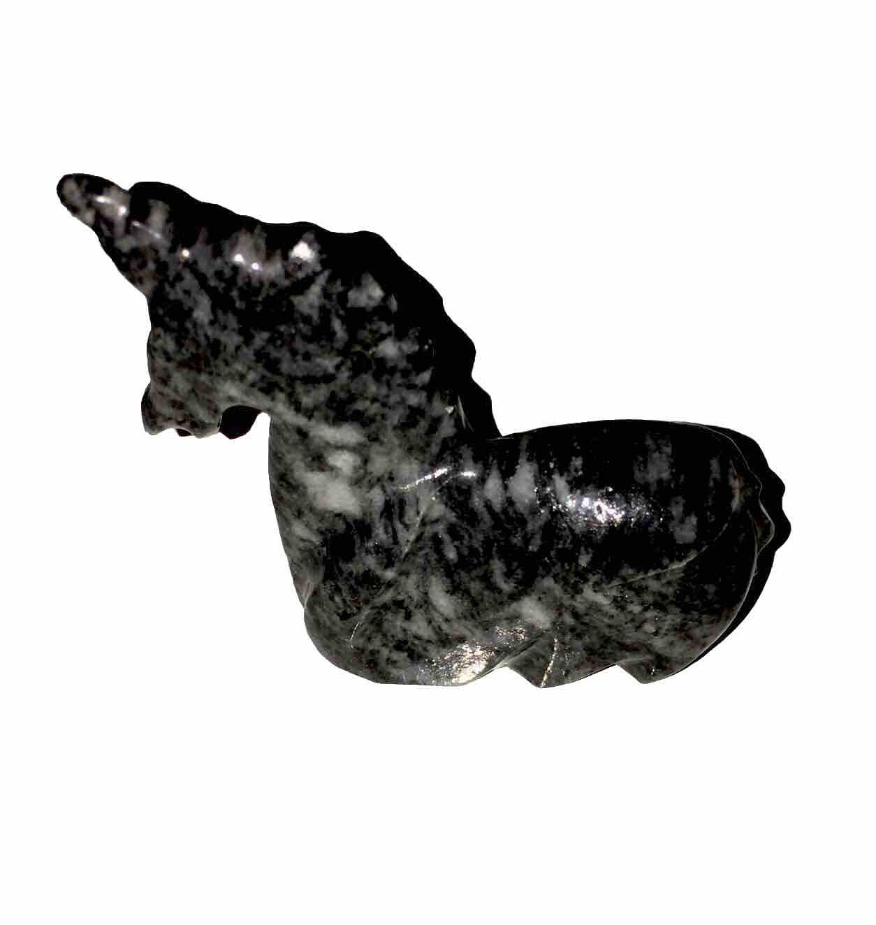 Miniature Black Marble Unicorn Figurine