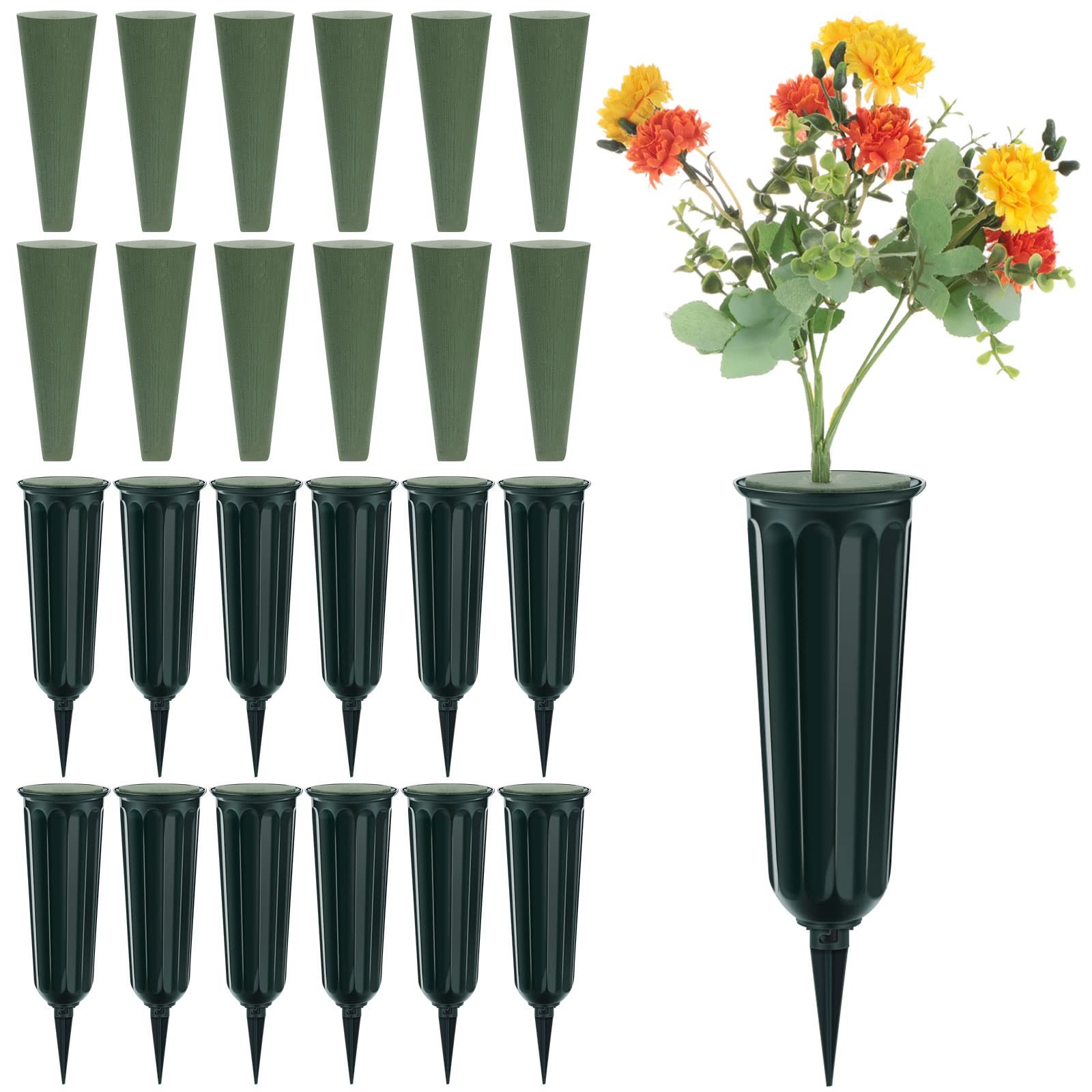12 Sets Cemetery Vases with Spikes Grave Flower Holder Cone for Cemetery Deco...