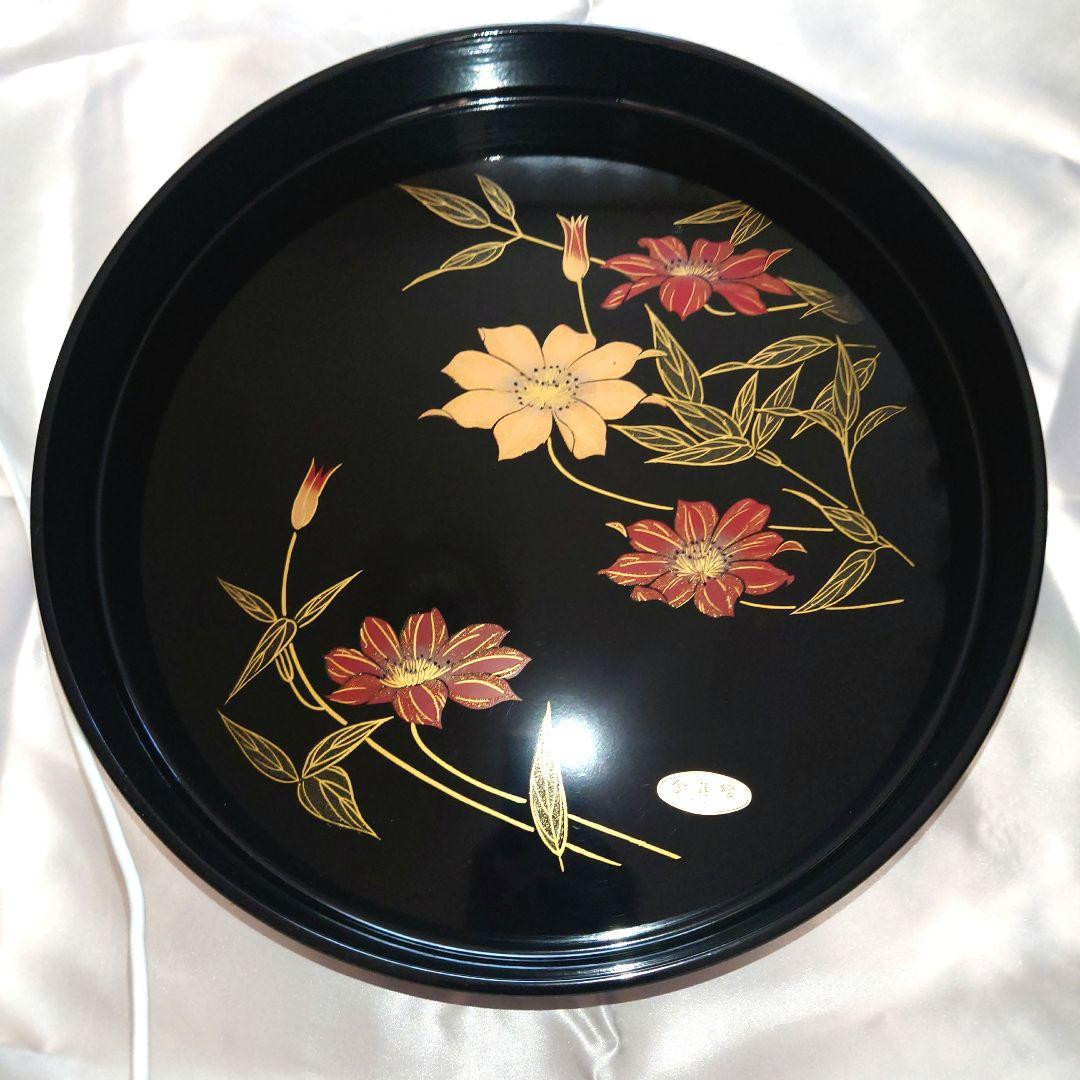 Maki-e traditional  Gold Makie Round Tray - Authentic Makie Lacquerware Japan