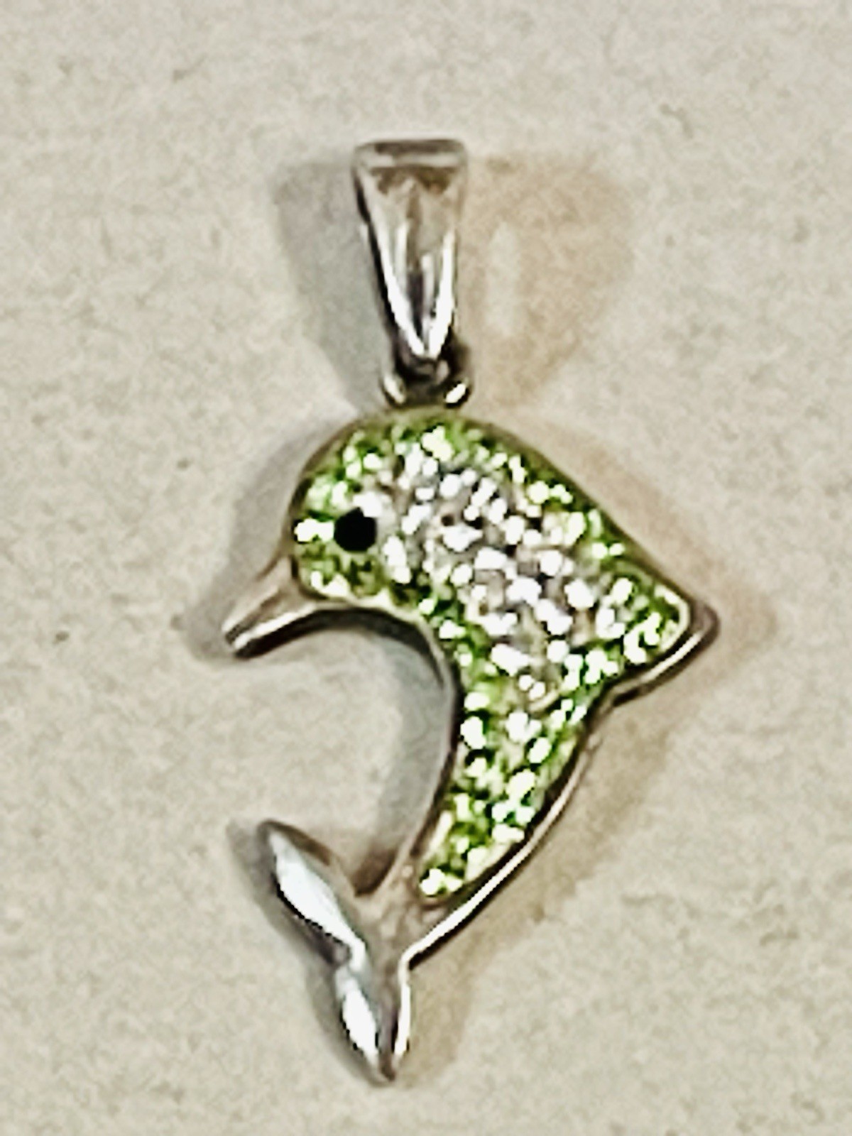 Southwest Sterling Silver Natural CZ & Peridot Gemstone  Dolphin Pendant