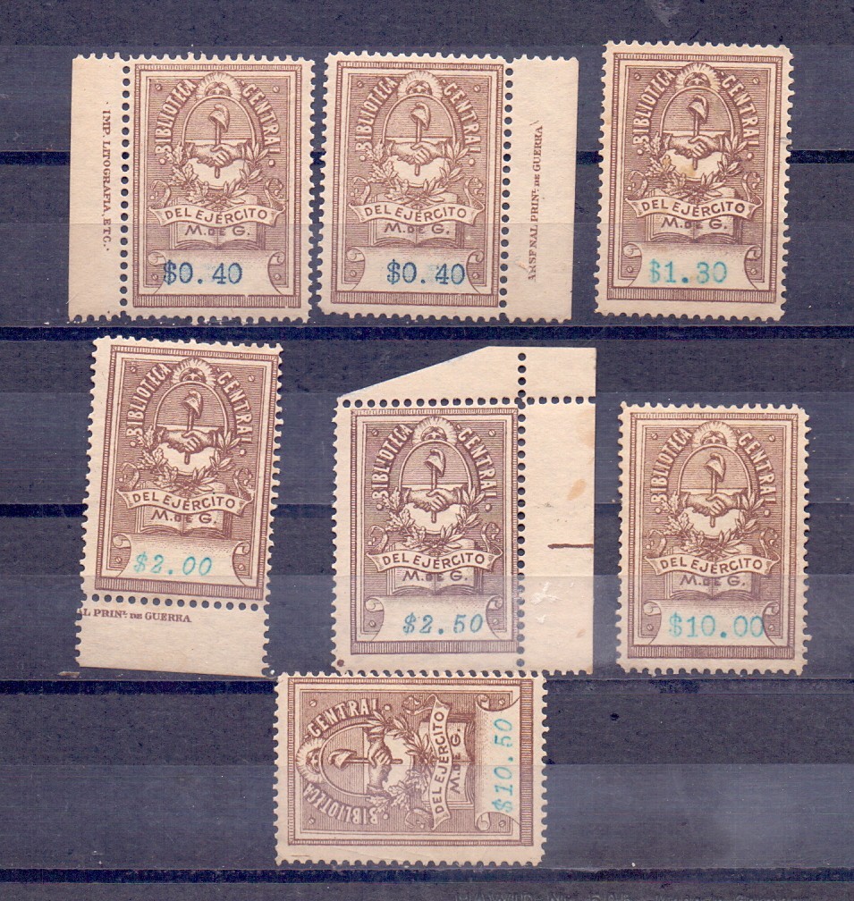 Argentina postal revenue fiscal Biblioteca Militar 7 stamps 0.40/10.50$ very R!