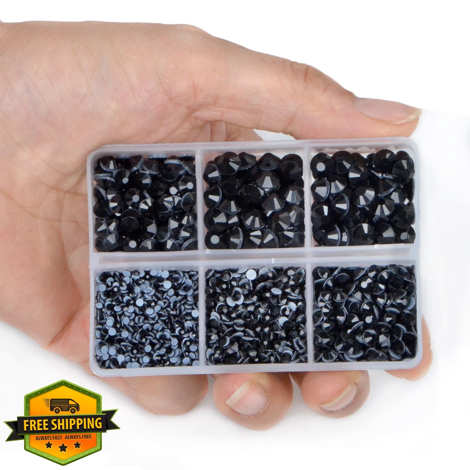 LPBeads Hotfix Rhinestones Flat Back Black Mix Color 6400pc Glass Gems