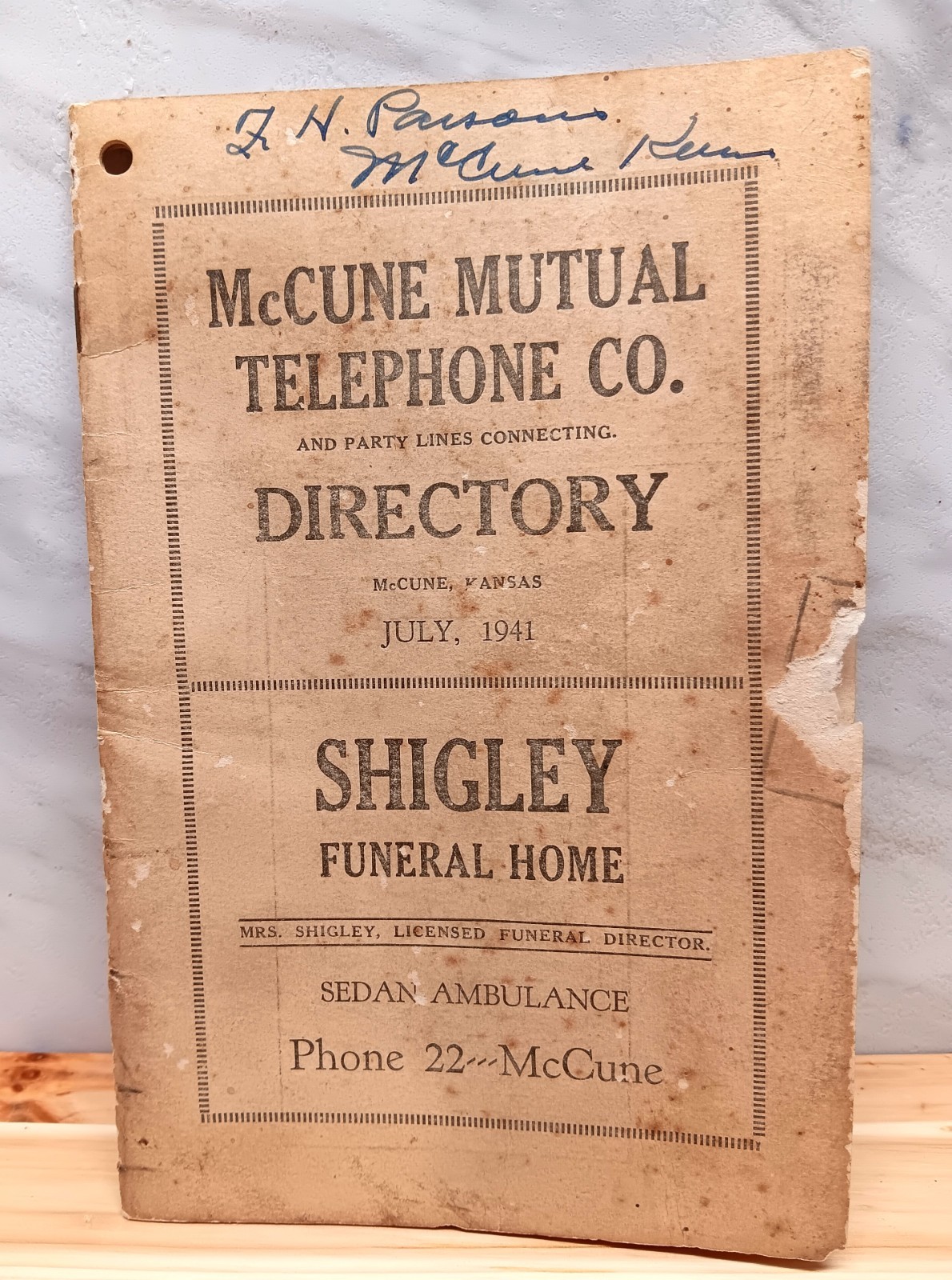 1941 McCune Kansas Telephone directory phone book