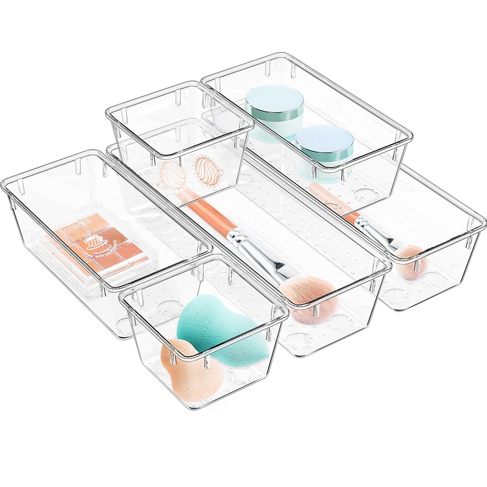 WOWBOX 6 Pack Clear Drawer Organizer Set, Acrylic Storage 6 PCS, 