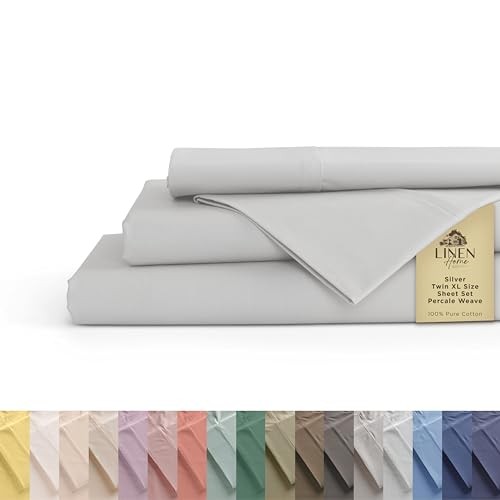  100% Cotton Percale Sheets Twin XL 3 Pieces Twin XL Sheet Set 04 - Silver