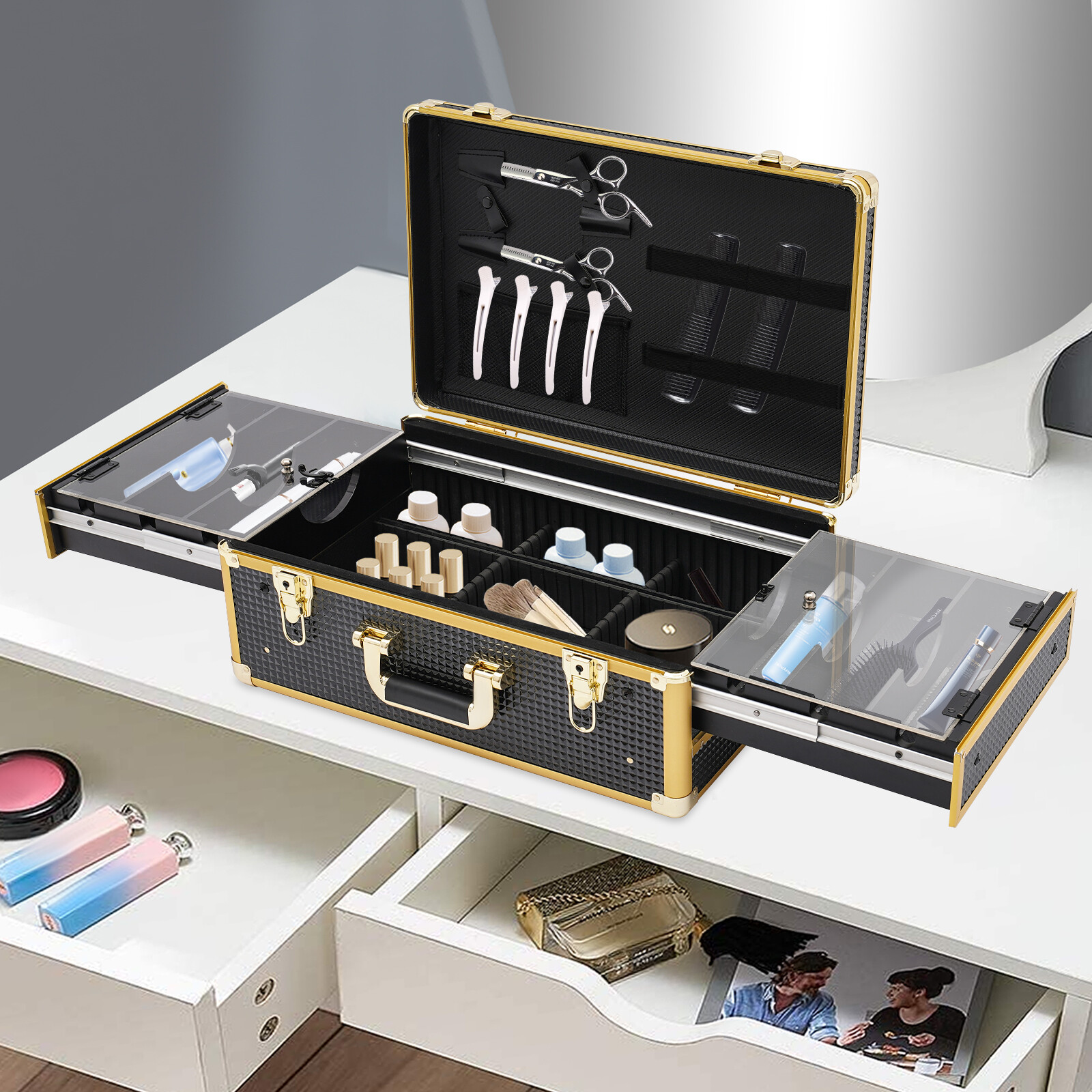 Barber Tool Box Case Organizer Storage Barber Carrying Case with Locks & Keys