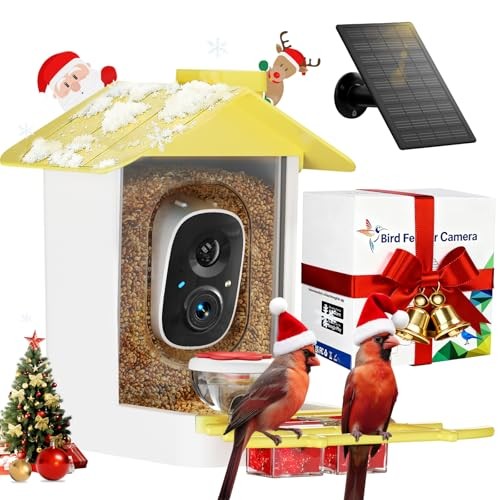 Bird Feeder with Camera 2K HD AI Smart Identify BirdSpecies Solar Panel Yellow