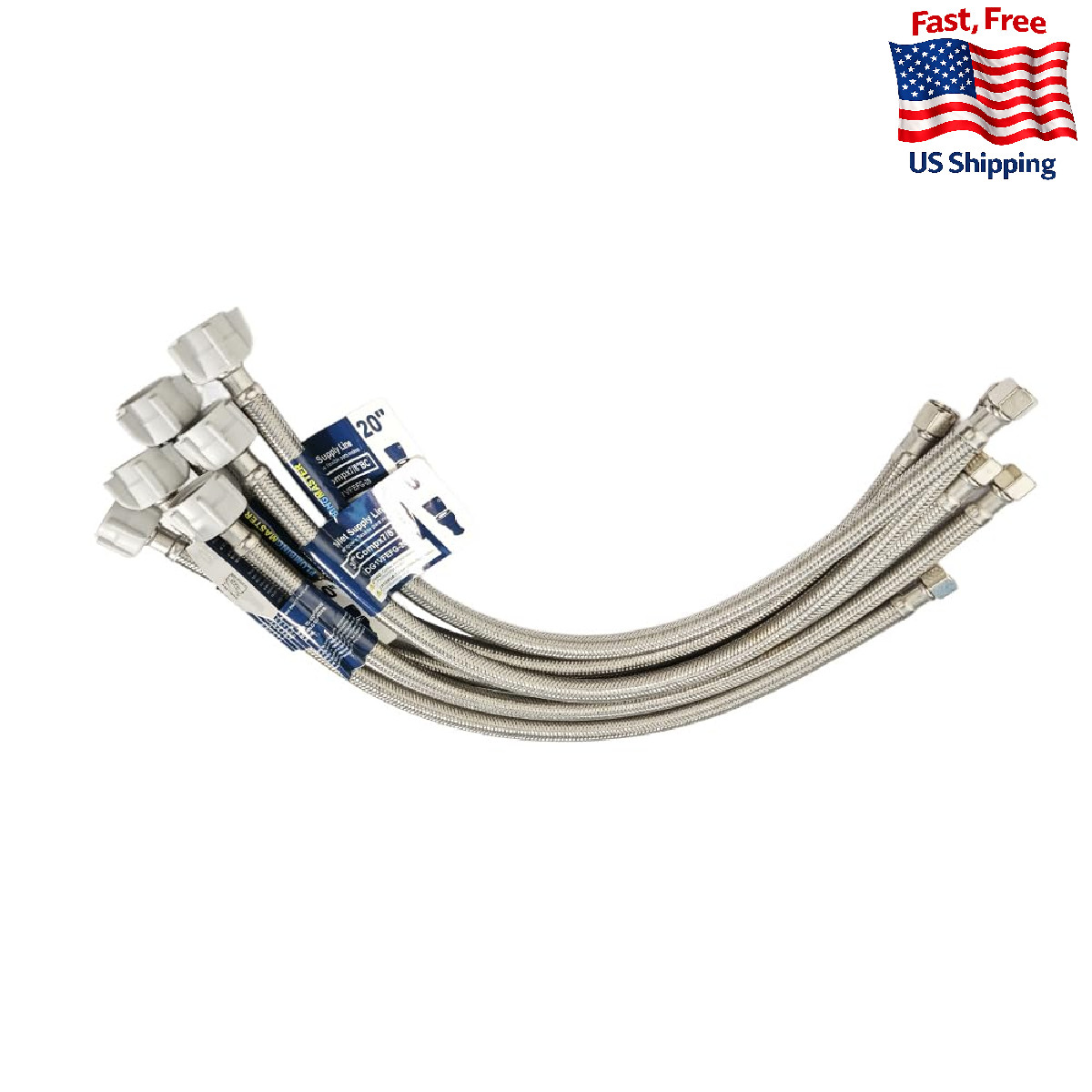 PlumbingMaster 20-inch Braided Stainless Steel Toilet Water Supply Line 3/8" Com