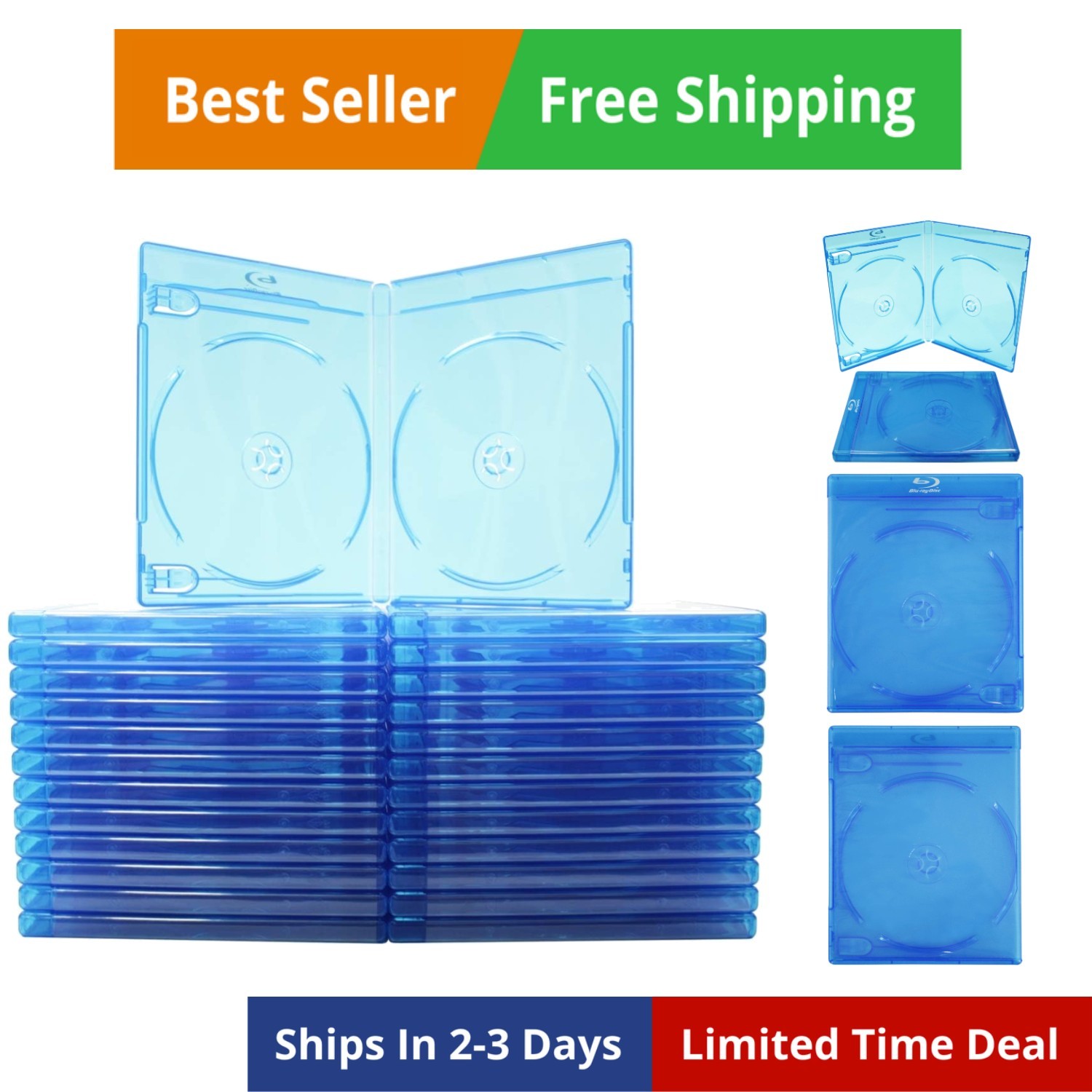 25 Empty Standard Double Blue Replacement Boxes/Cases for Blu-Ray Disc Movies