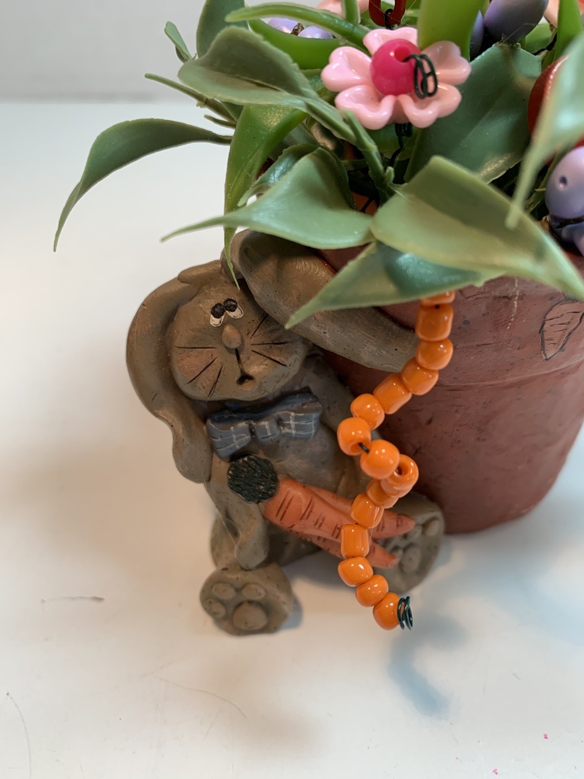 Vtg Button Bouquet/Bunny Planter-Country-Farmhouse-Primitive-Repurposed