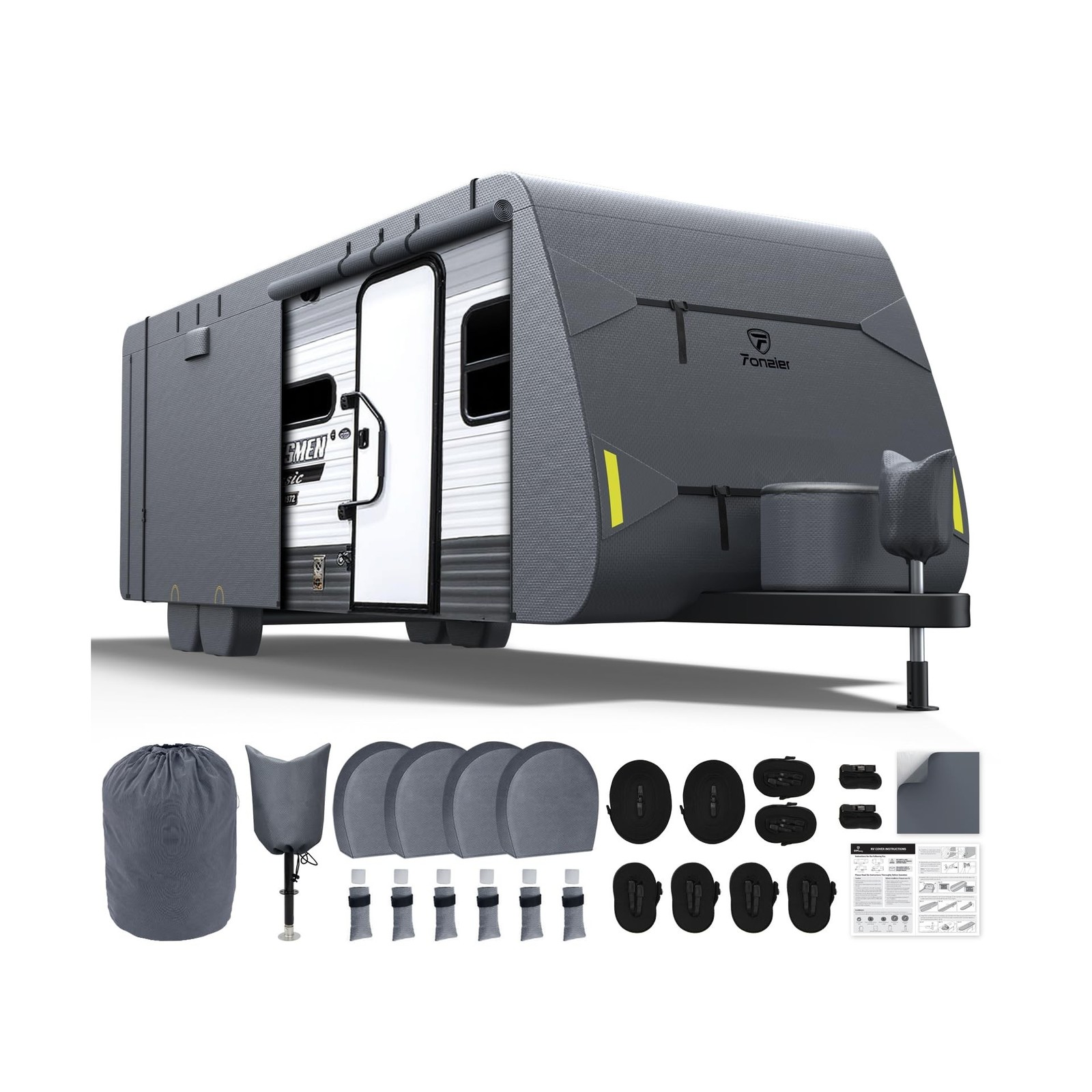 Fonzier RV Cover 18-20ft: Extra Thick 7 Layers Travel Trailer Cover with 4 Ti...