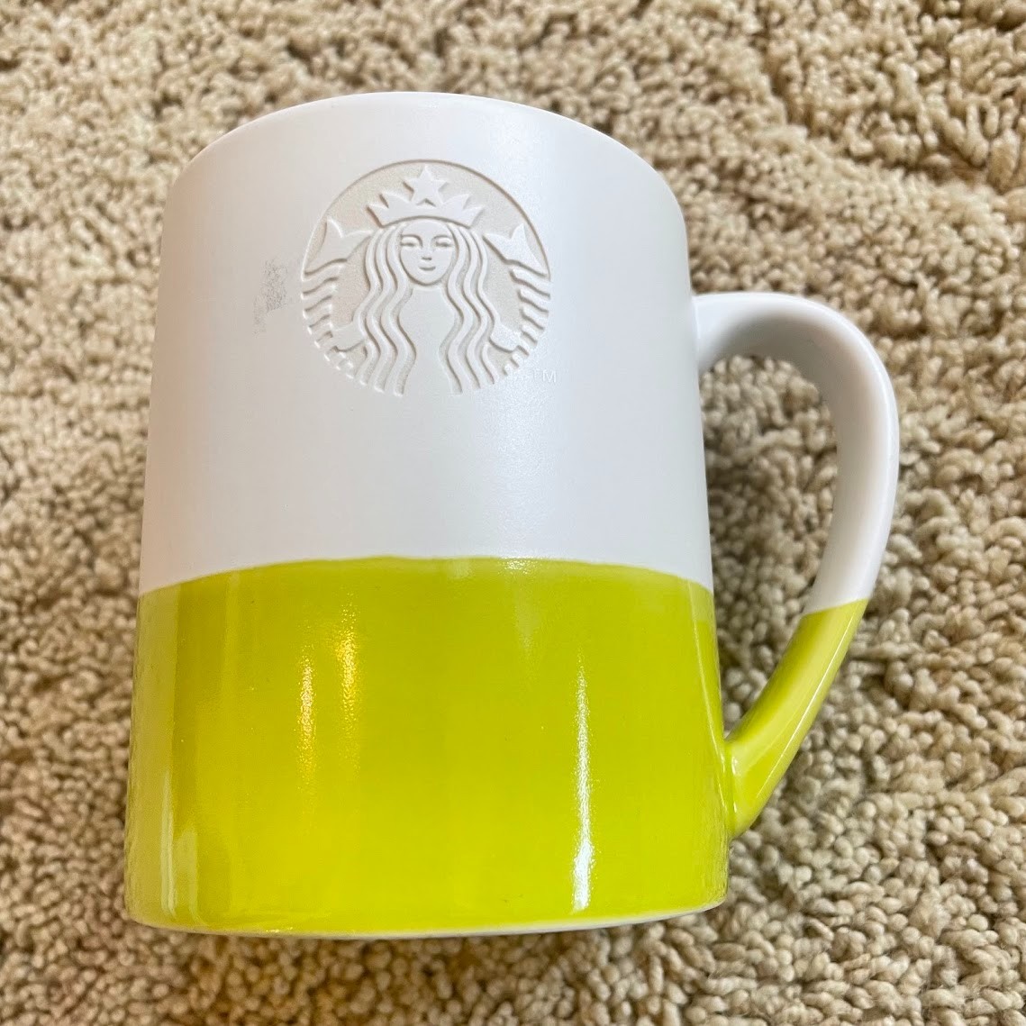 Starbucks Mermaid Etched Logo Two Tone Green White Coffee Cup Mug 14 oz 2014