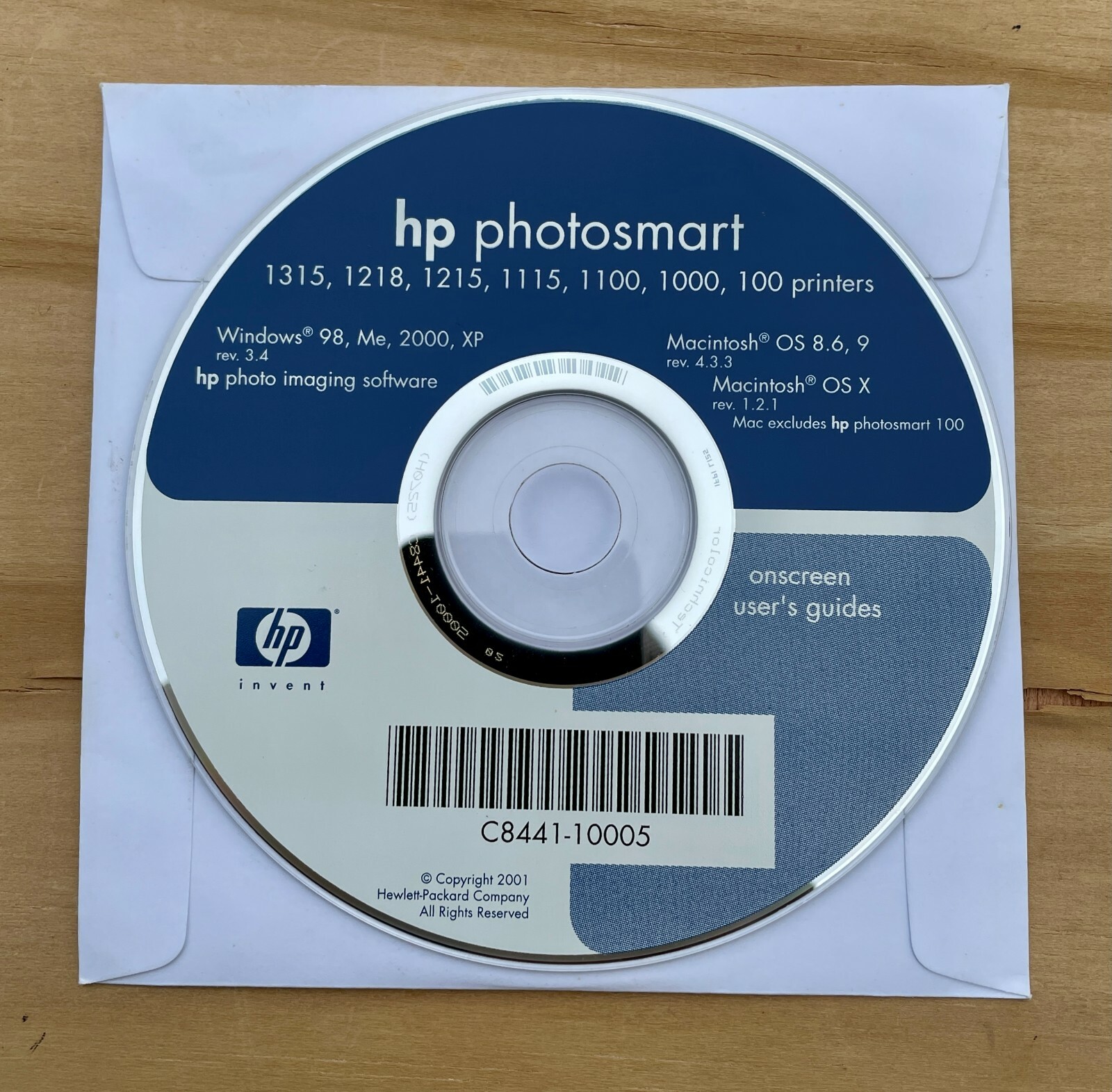2001 HP Photo Smart Photo Imaging Software CD C8441-10005 For Windows & Mac.