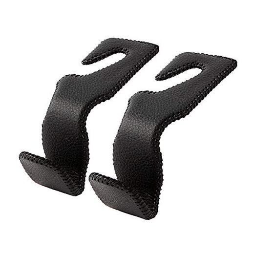 Headrest Hooks for Car, Back Seat Organizer Leather Hanger Holder 2 Pack Black
