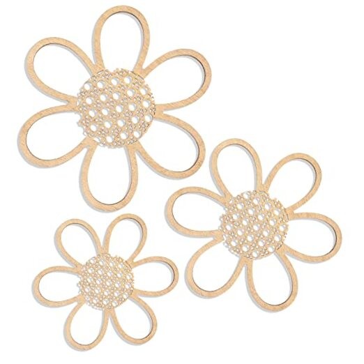 Maitys 3 Pieces Boho Daisy Wall Decor Natural Rattan Flower Wall Classic Color