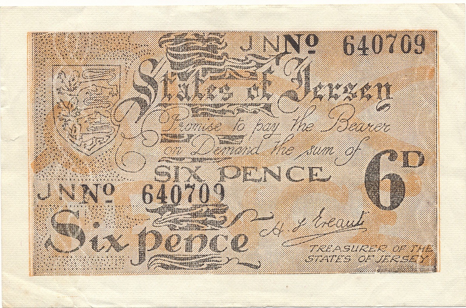 JERSEY banknote 6 Pence 1942 VF+ Choice Very Fine