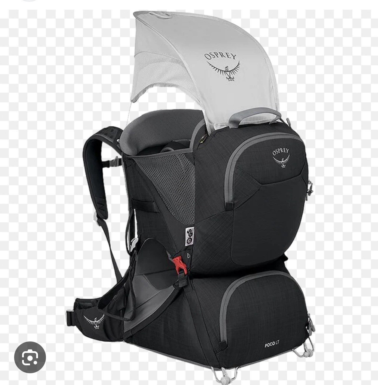 Osprey Poco LT Baby Backpack Carrier Black Gray Sun/Rain Cover Adjustable