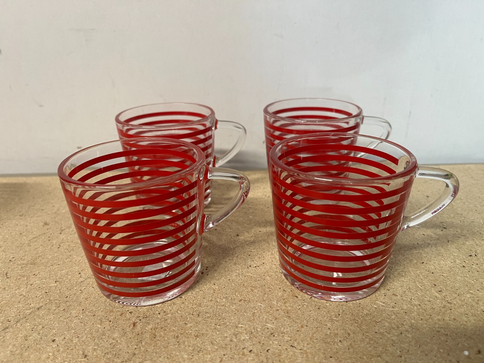 Vintage Ikea Glass Espresso Cups Red Striped  Set of 4 France #18314 Retro