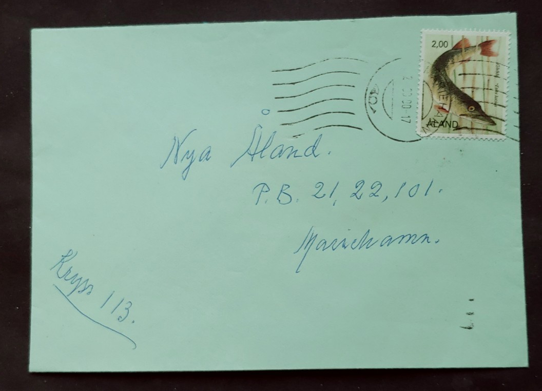 COMMERCIAL COVER FINLAND ALAND ISLAND WITH FISH STAMP (K12)