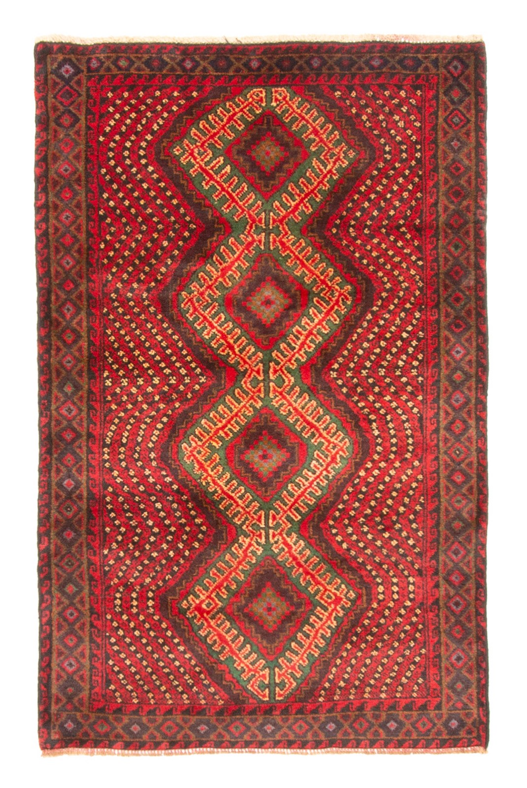 Vintage 2'9" x 4'5" Geometric Hand-Knotted Carpet Traditional Wool Area Rug