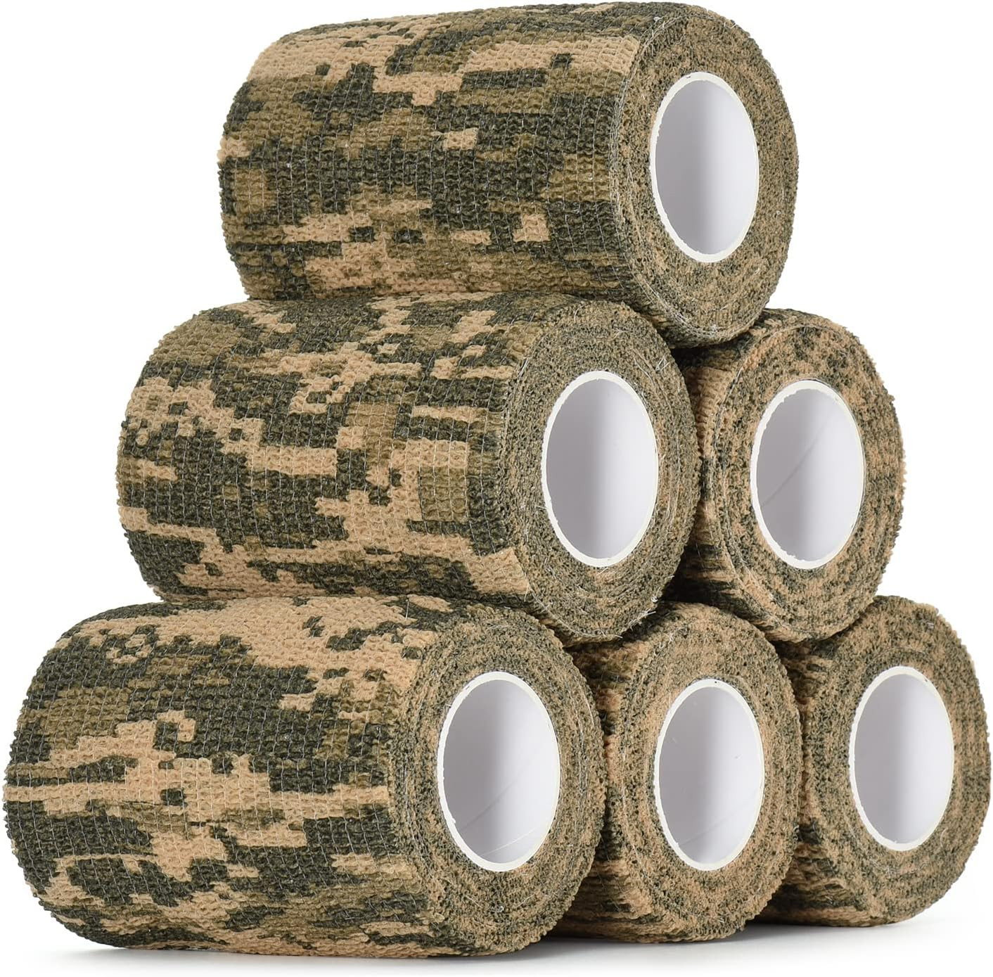 6Pcs Camo Tape Camouflage Self Adhesive Wrap Cohesive Bandage 3' X 5 Yards, Spor