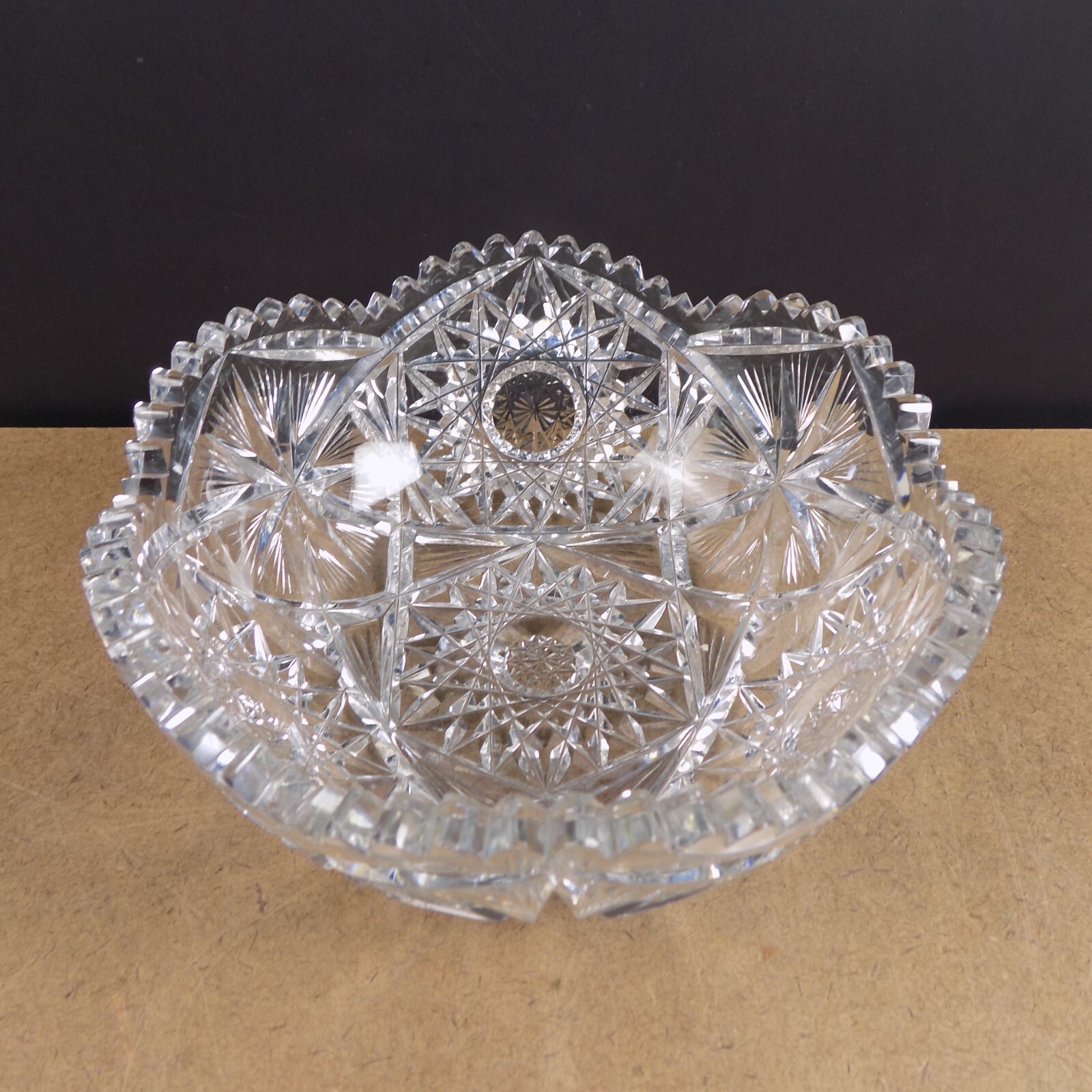 Gundy Clapperton Canadian Brilliant Cut Glass Bowl Flashing Star Shamrock Mark