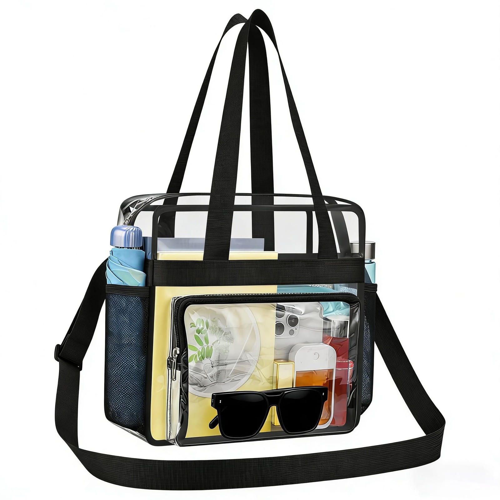 Clear Bag for Stadium Events 12×6×12 Clear Gym Tote Bag with Front Poc