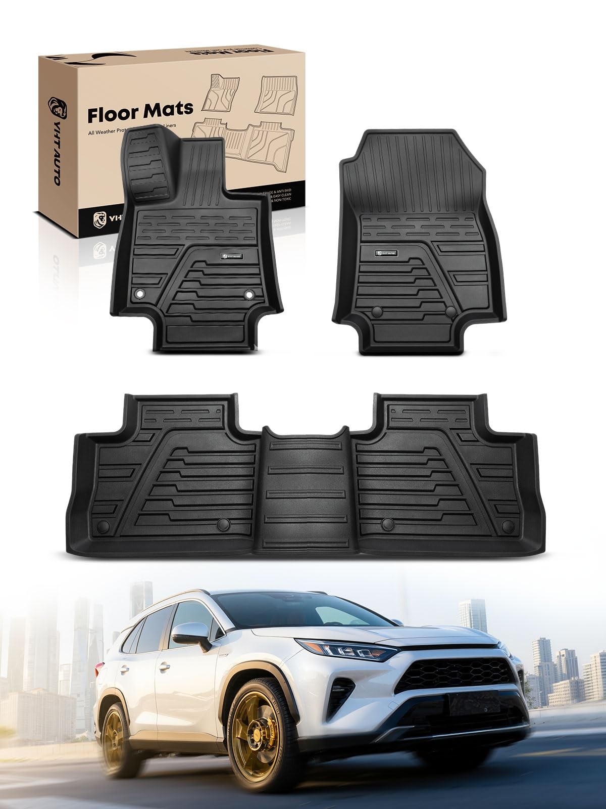 YHTAUTO Automotive Floor Mats Compatible with Toyota 2019-2025 Hybrid, black 
