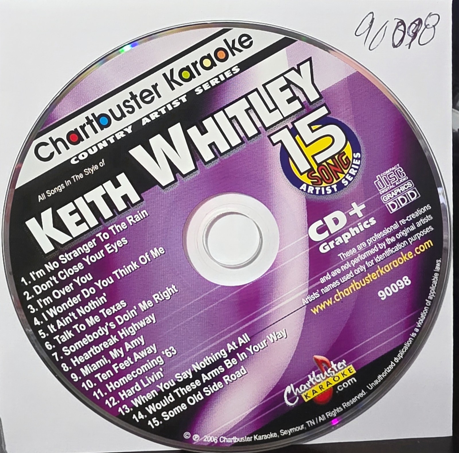 90098 KEITH WHITLEY     CHARTBUSTER  KARAOKE CDG  LOT LONG DRIVE
