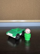 Vintage Fisher Price Little People WHITE GREEN CAR VEHICLE One Seater w/ Person